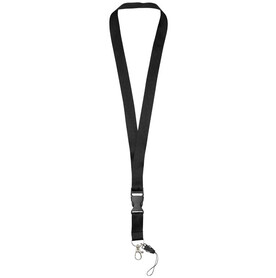 Sagan Lanyard mit abnehmbarer Schnalle und Handyband, schwarz bedrucken, Art.-Nr. 10250801 Sagan Lanyard mit abnehmbarer Schnalle und Handyband, schwarz bedrucken, Art.-Nr. 10250801