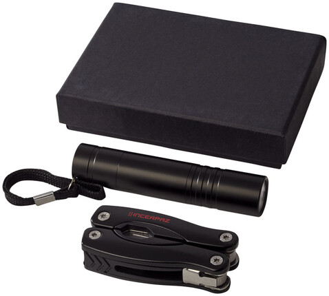 Scout Multifunktionswerkzeugs- und LED-Taschenlampen-Set, schwarz bedrucken, Art.-Nr. 10449400