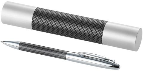 Winona Kugelschreiber mit Carbon Details, silber, grau bedrucken, Art.-Nr. 10606800