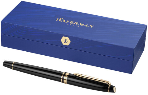 Waterman Expert Tintenroller (schwarze Mine), schwarz, gold bedrucken, Art.-Nr. 10650601