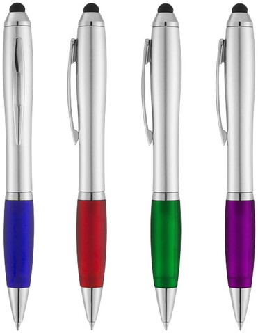 Nash Stylus Kugelschreiber silbern mit farbigem Griff, silber, rot bedrucken, Art.-Nr. 10678501