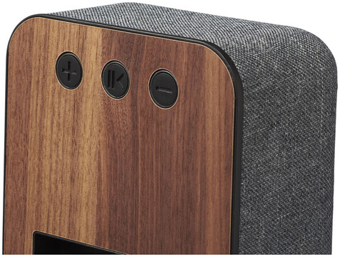 Shae Stoff und Holz Bluetooth® Lautsprecher, dunkelbraun bedrucken, Art.-Nr. 10831300