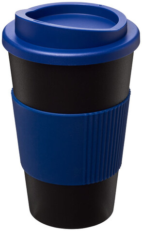 Americano® 350 ml Isolierbecher mit Schutzring, schwarz, blau bedrucken, Art.-Nr. 21000202 Americano® 350 ml Isolierbecher mit Schutzring, schwarz, blau bedrucken, Art.-Nr. 21000202