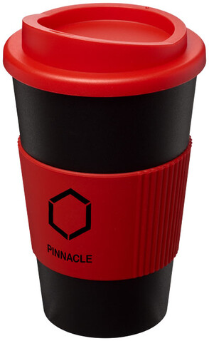 Americano® 350 ml Isolierbecher mit Schutzring, schwarz, rot bedrucken, Art.-Nr. 21000203
