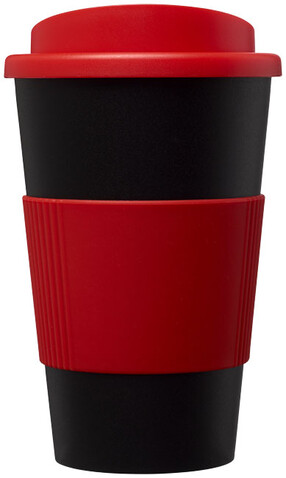 Americano® 350 ml Isolierbecher mit Schutzring, schwarz, rot bedrucken, Art.-Nr. 21000203