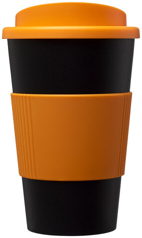 Americano® 350 ml Isolierbecher mit Schutzring, schwarz, orange bedrucken, Art.-Nr. 21000205