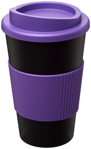 Americano® 350 ml Isolierbecher mit Schutzring, schwarz, lila bedrucken, Art.-Nr. 21000206