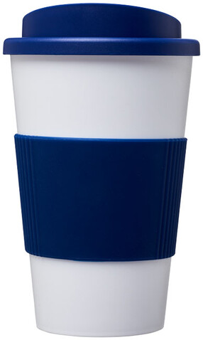 Americano® 350 ml Isolierbecher mit Schutzring, weiss, blau bedrucken, Art.-Nr. 21000209 Americano® 350 ml Isolierbecher mit Schutzring, weiss, blau bedrucken, Art.-Nr. 21000209