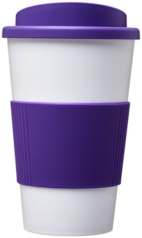 Americano® 350 ml Isolierbecher mit Schutzring, weiss, lila bedrucken, Art.-Nr. 21000213 Americano® 350 ml Isolierbecher mit Schutzring, weiss, lila bedrucken, Art.-Nr. 21000213