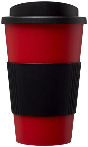 Americano® 350 ml Isolierbecher mit Schutzring, rot, schwarz bedrucken, Art.-Nr. 21000216