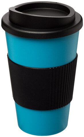 Americano® 350 ml Isolierbecher mit Schutzring, aquablau, schwarz bedrucken, Art.-Nr. 21000218