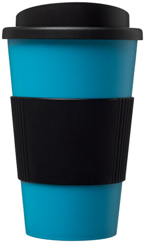 Americano® 350 ml Isolierbecher mit Schutzring, aquablau, schwarz bedrucken, Art.-Nr. 21000218