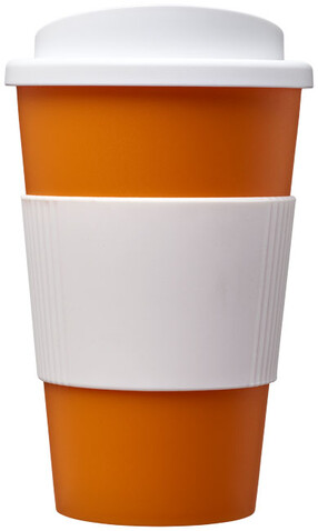 Americano® 350 ml Isolierbecher mit Schutzring, orange, weiss bedrucken, Art.-Nr. 21000223 Americano® 350 ml Isolierbecher mit Schutzring, orange, weiss bedrucken, Art.-Nr. 21000223