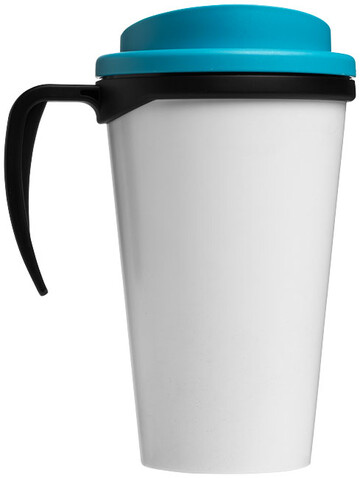 Brite-Ameriano® Grande 350 ml Isolierbecher, schwarz, aquablau bedrucken, Art.-Nr. 21000617