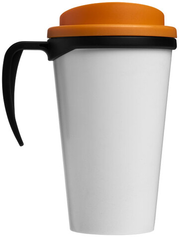 Brite-Ameriano® Grande 350 ml Isolierbecher, schwarz, orange bedrucken, Art.-Nr. 21000620