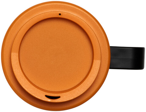 Brite-Ameriano® Grande 350 ml Isolierbecher, schwarz, orange bedrucken, Art.-Nr. 21000620
