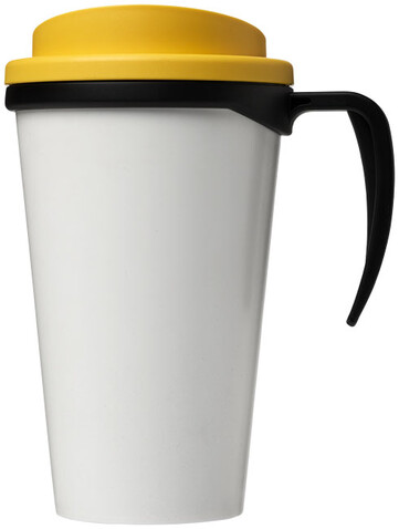 Brite-Ameriano® Grande 350 ml Isolierbecher, schwarz, gelb bedrucken, Art.-Nr. 21000623