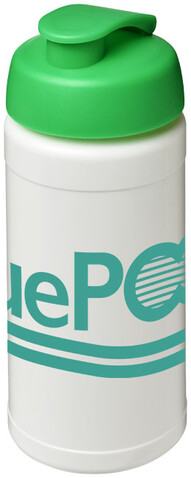 Baseline® Plus 500 ml Sportflasche mit Klappdeckel, weiss, grün bedrucken, Art.-Nr. 21006806