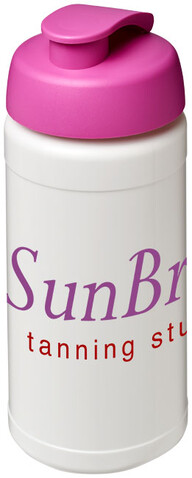Baseline® Plus 500 ml Sportflasche mit Klappdeckel, weiss, rosa bedrucken, Art.-Nr. 21006808