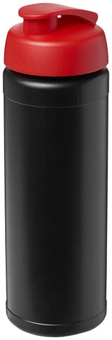 Baseline® Plus 750 ml Flasche mit Klappdeckel, schwarz, rot bedrucken, Art.-Nr. 21007014
