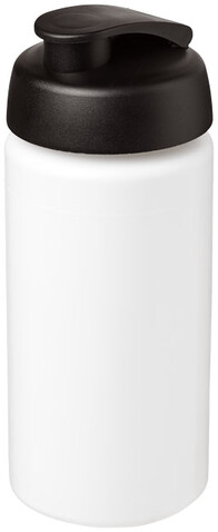 Baseline® Plus grip 500 ml Sportflasche mit Klappdeckel, weiss, schwarz bedrucken, Art.-Nr. 21007200