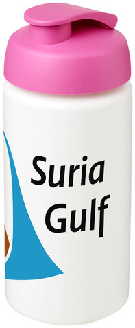 Baseline® Plus grip 500 ml Sportflasche mit Klappdeckel, weiss, rosa bedrucken, Art.-Nr. 21007208