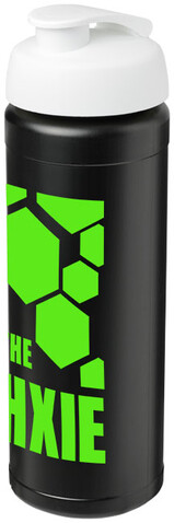 Baseline® Plus grip 750 ml Sportflasche mit Klappdeckel, schwarz, weiss bedrucken, Art.-Nr. 21007412