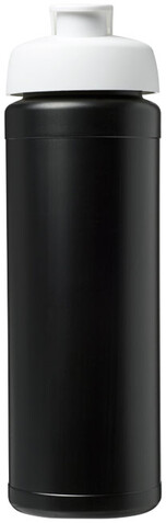 Baseline® Plus grip 750 ml Sportflasche mit Klappdeckel, schwarz, weiss bedrucken, Art.-Nr. 21007412