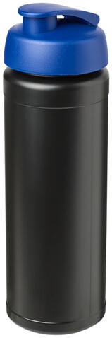 Baseline® Plus grip 750 ml Sportflasche mit Klappdeckel, schwarz, blau bedrucken, Art.-Nr. 21007413