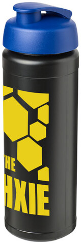 Baseline® Plus grip 750 ml Sportflasche mit Klappdeckel, schwarz, blau bedrucken, Art.-Nr. 21007413