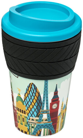 Brite-Americano® 350 ml Isolierbecher mit Schutzring Reifen-Design, aquablau bedrucken, Art.-Nr. 21008805