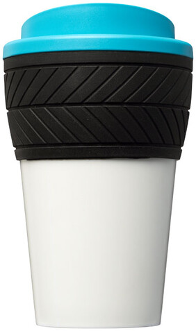 Brite-Americano® 350 ml Isolierbecher mit Schutzring Reifen-Design, aquablau bedrucken, Art.-Nr. 21008805