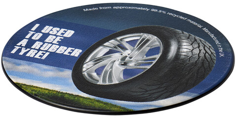 Brite-Mat® runder Untersetzer mit Reifenmaterial, schwarz bedrucken, Art.-Nr. 21052100