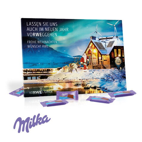 Tisch-Adventskalender mit Milka Schokolade, Klimaneutral, FSC® bedrucken, Art.-Nr. 95362-W