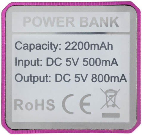 Powerbank WS101B 2200/2600 mAh, rosa, 2200mAh bedrucken, Art.-Nr. 1Z70521C