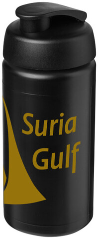 Baseline® Plus grip 500 ml Sportflasche mit Klappdeckel, schwarz bedrucken, Art.-Nr. 21007211
