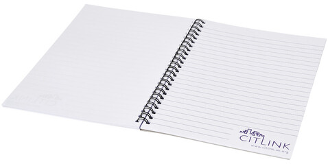 Desk-Mate® A5 Notizbuch mit Spiralbindung, weiss, schwarz bedrucken, Art.-Nr. 21251012