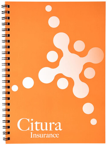 Desk-Mate® A5 Notizbuch mit Kunststoff Cover und Spiralbindung, weiss, schwarz bedrucken, Art.-Nr. 21271001