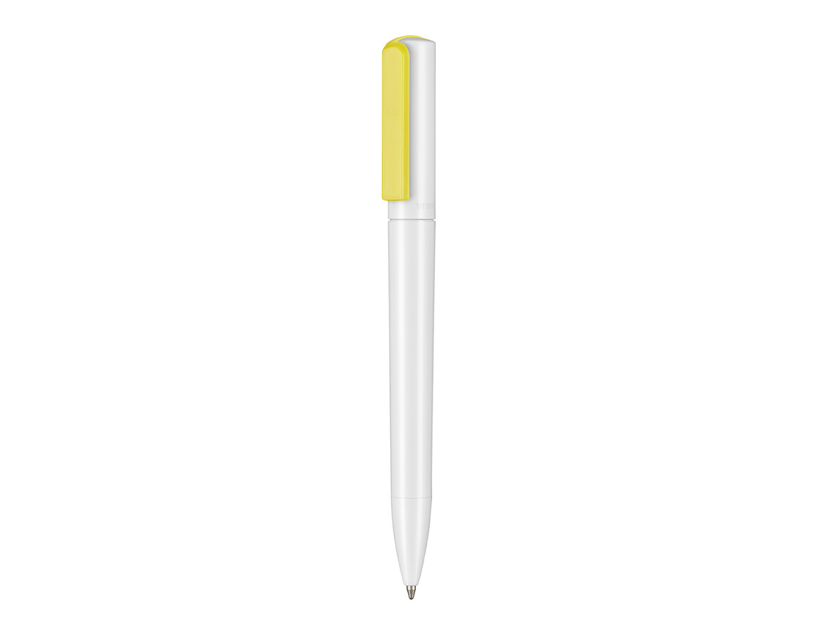 Kugelschreiber SPLIT–weiss/neon-yellow bedrucken, Art.-Nr. 00126_0101_0290