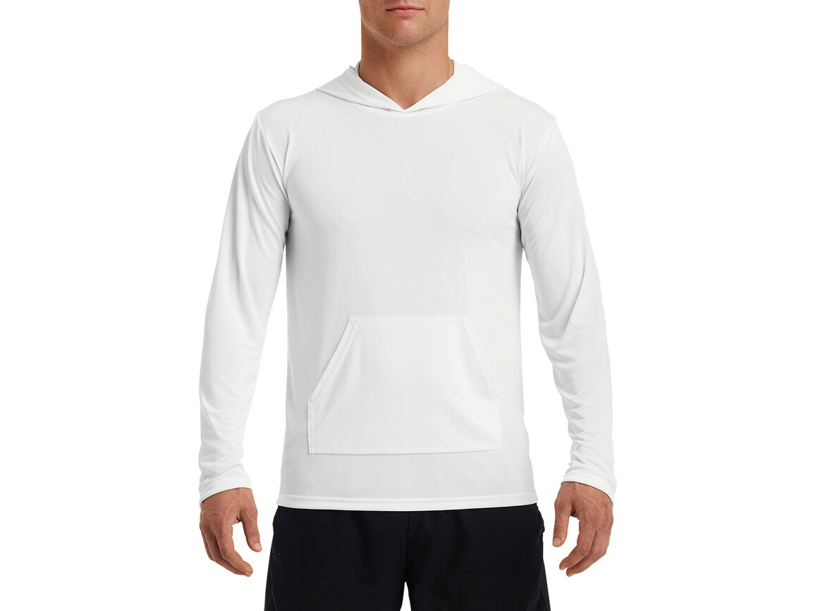 Gildan Performance® Adult Hooded T-Shirt, White, L bedrucken, Art.-Nr. 013090005