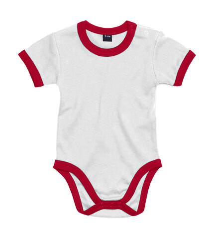 BabyBugz Baby Ringer Bodysuit, White/Red, 12-18 bedrucken, Art.-Nr. 019470544
