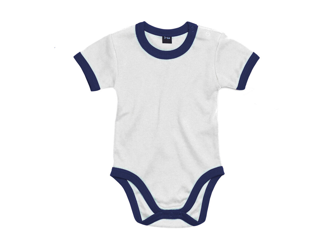 BabyBugz Baby Ringer Bodysuit, White/Nautical Navy, 12-18 bedrucken, Art.-Nr. 019470554