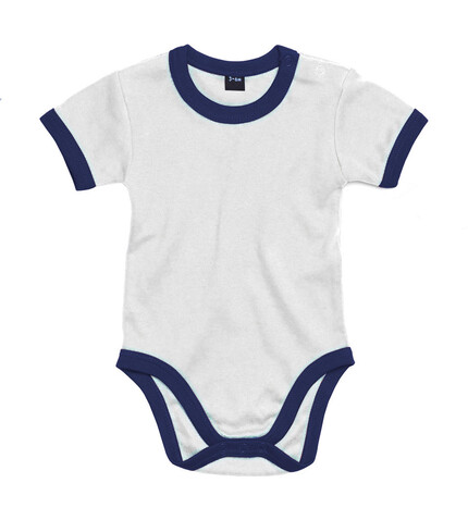 BabyBugz Baby Ringer Bodysuit, White/Nautical Navy, 3-6 bedrucken, Art.-Nr. 019470552