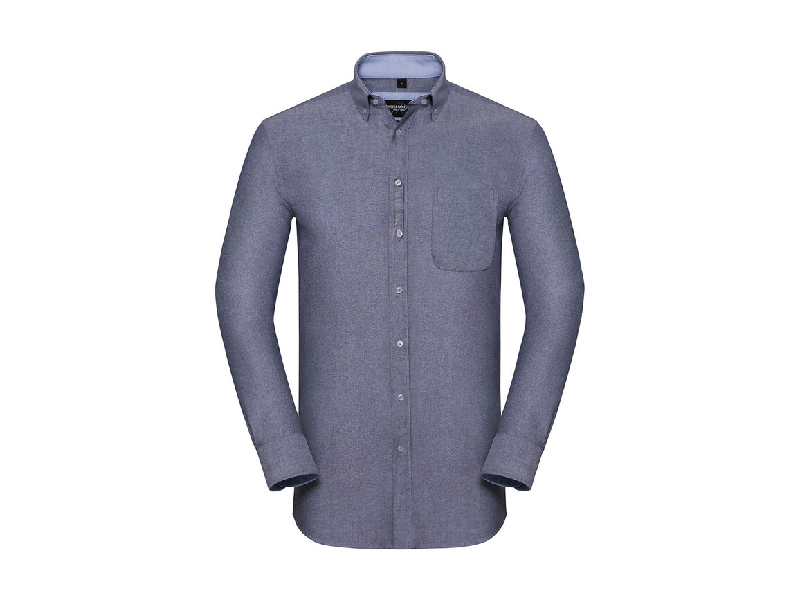 Russell Europe Men`s LS Tailored Washed Oxford Shirt, Oxford Navy/Oxford Blue, M bedrucken, Art.-Nr. 020002584