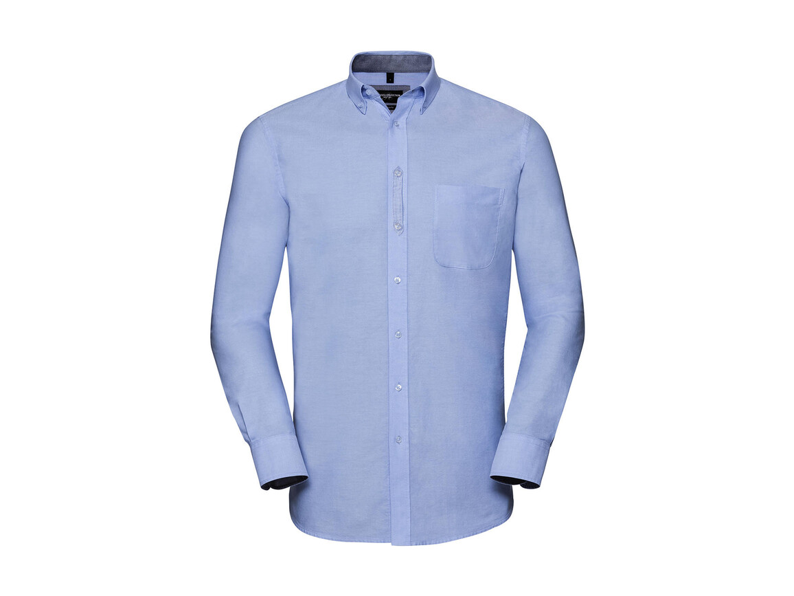 Russell Europe Men`s LS Tailored Washed Oxford Shirt, Oxford Blue/Oxford Navy, 3XL bedrucken, Art.-Nr. 020003548
