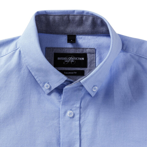Russell Europe Men`s LS Tailored Washed Oxford Shirt, White/Oxford Blue, 2XL bedrucken, Art.-Nr. 020000537
