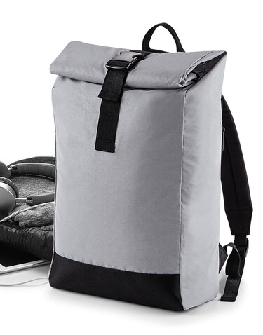 Bag Base Reflective Roll-Top Backpack, Black Reflective, One Size bedrucken, Art.-Nr. 075291060