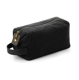 Quadra Heritage Waxed Canvas Wash Bag, Black, One Size bedrucken, Art.-Nr. 079301010