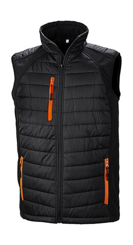 Result Compass Padded Softshell Gilet, Black/Orange, M bedrucken, Art.-Nr. 085331784