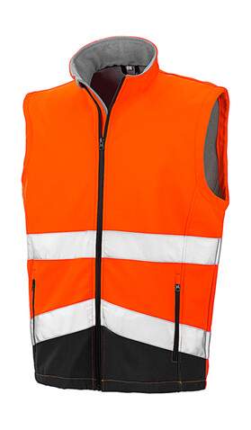 Result Printable Safety Softshell Gilet, Fluorescent Orange/Black, S bedrucken, Art.-Nr. 087334783